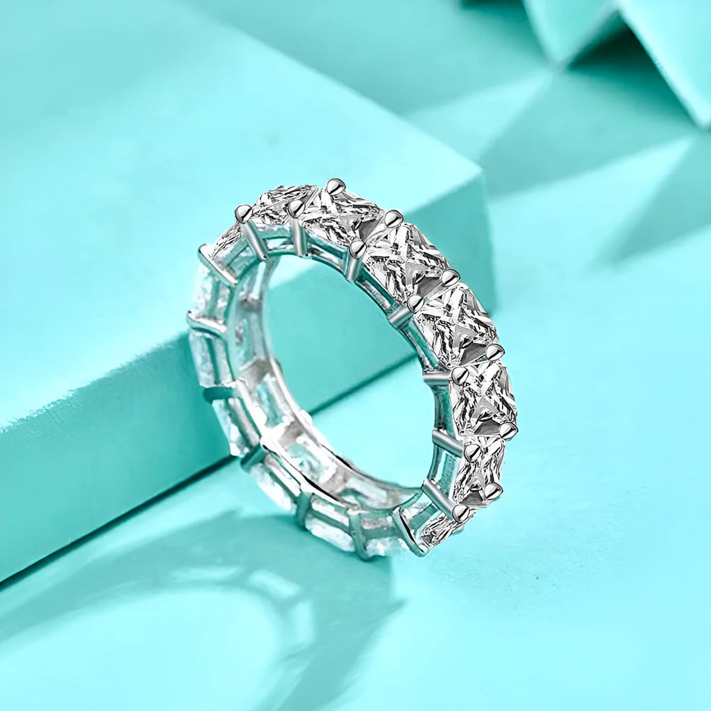 925 sterling silver full rhinestone zircon ring, white gold colour, geometric hip hop style, women's size No 7
