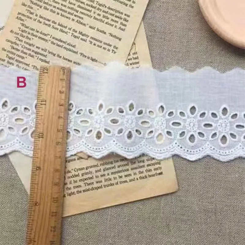Cotton embroidered lace trim tape showing four width options for clothing DIY projects