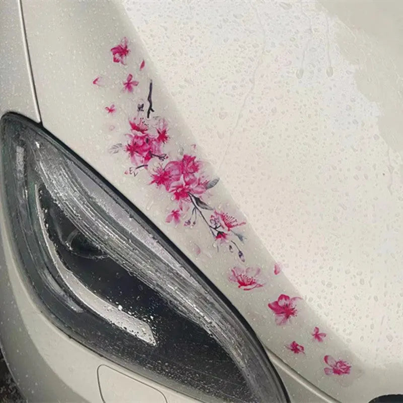 Cherry blossom floral pattern car sticker on vehicle window in two size options