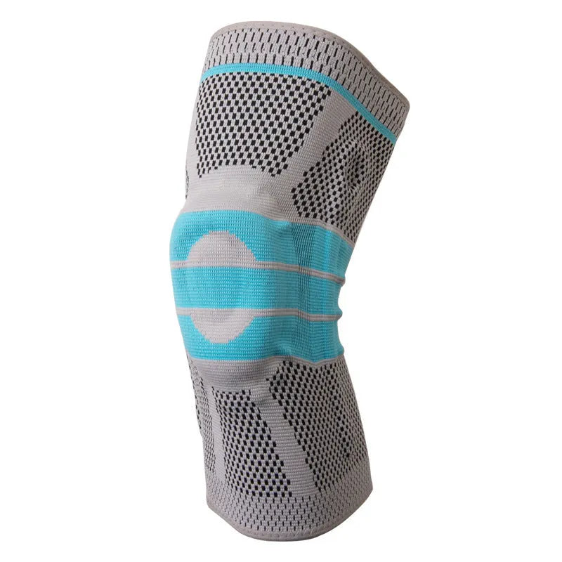 Sky blue silicone running and basketball knee pad made from elastic fibre.