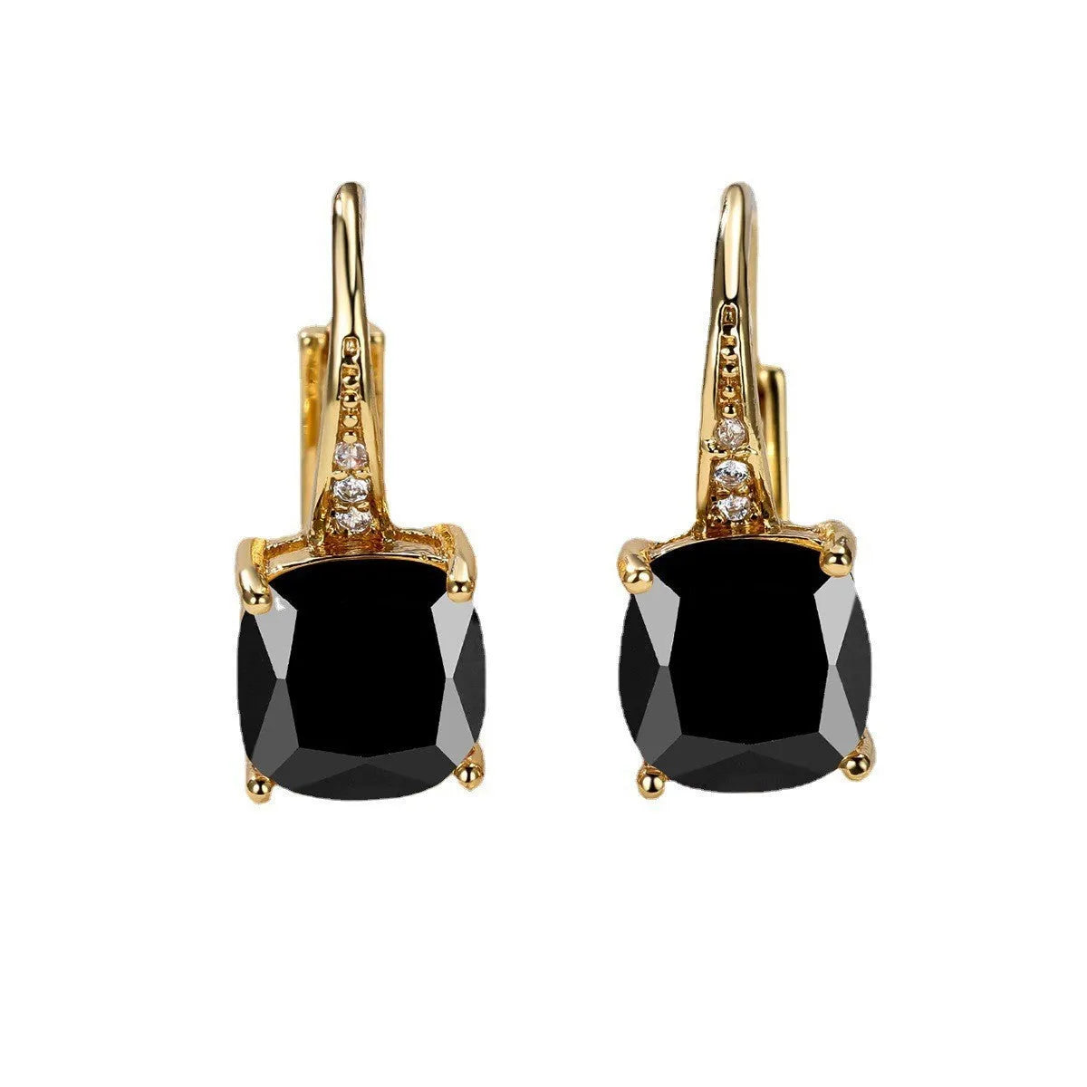 Geometric square zircon ear hooks with Korean fashion style and electroplated copper finish