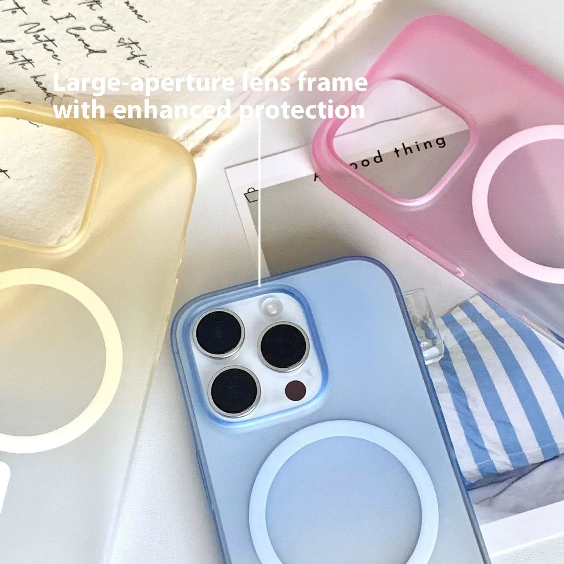 Gradient frosted magnetic suction iPhone case in blue colour showing ultra-thin PC construction