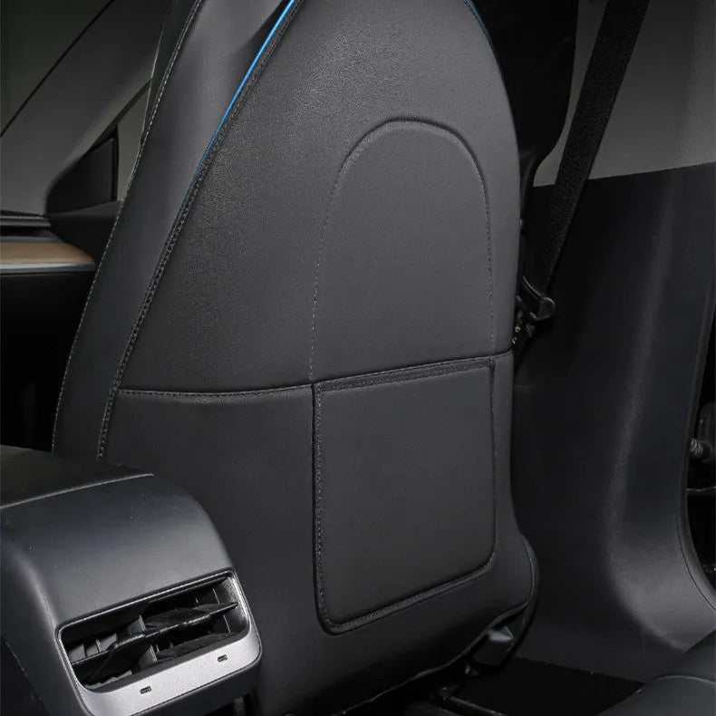 Black leather motorcycle seat anti-kick pad measuring 68cm by 42cm for full coverage protection