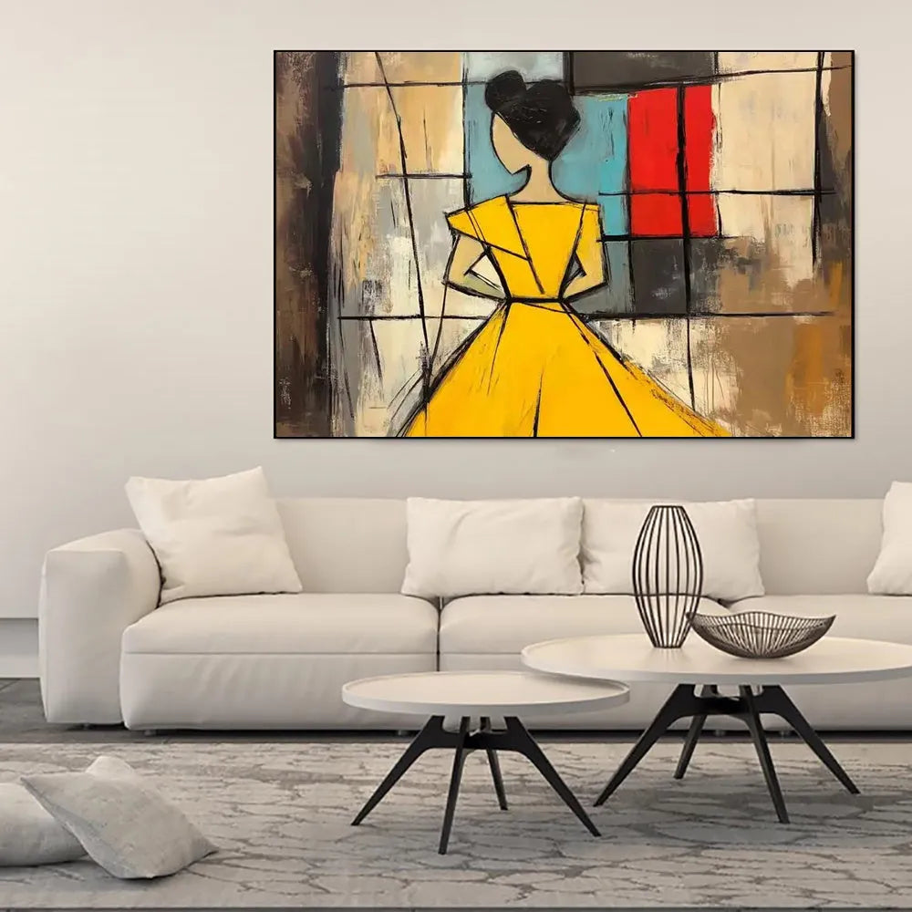 Abstract woman handmade oil painting in brown and green tones on canvas, vertical orientation, wabi sabi style, no frame