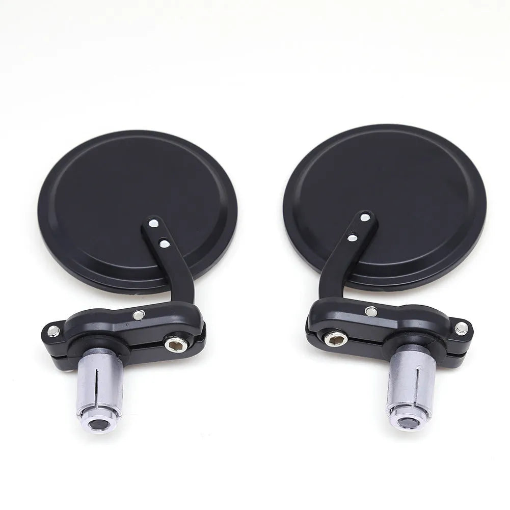 Black motorcycle handlebar rearview mirror with spherical glass and aluminium cover for 22mm bars.