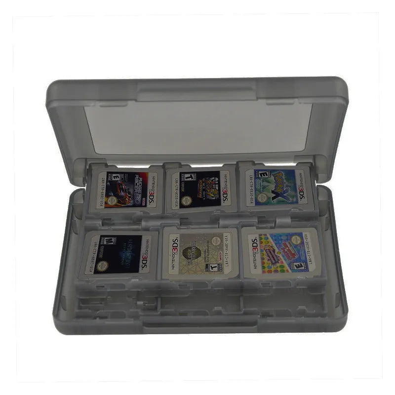 NDS 3DS 28-in-1 game card storage box in PP plastic, shown in black, blue, pink, or white.