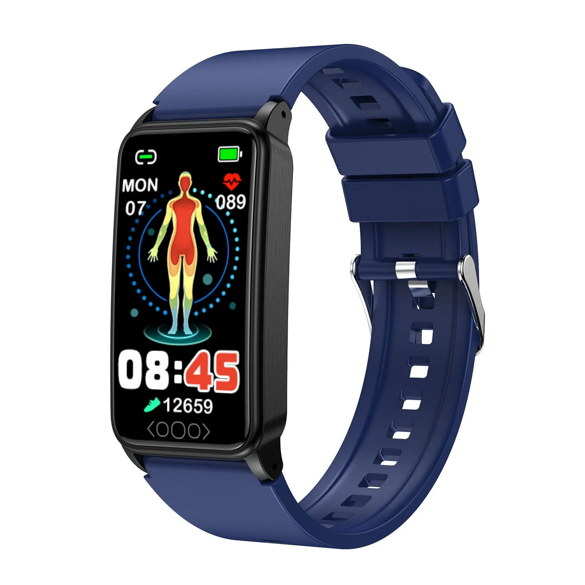 Smart bracelet with touch IPS screen, silicone strap, 250mm x 25mm x 11mm, in black, blue, pink or beige