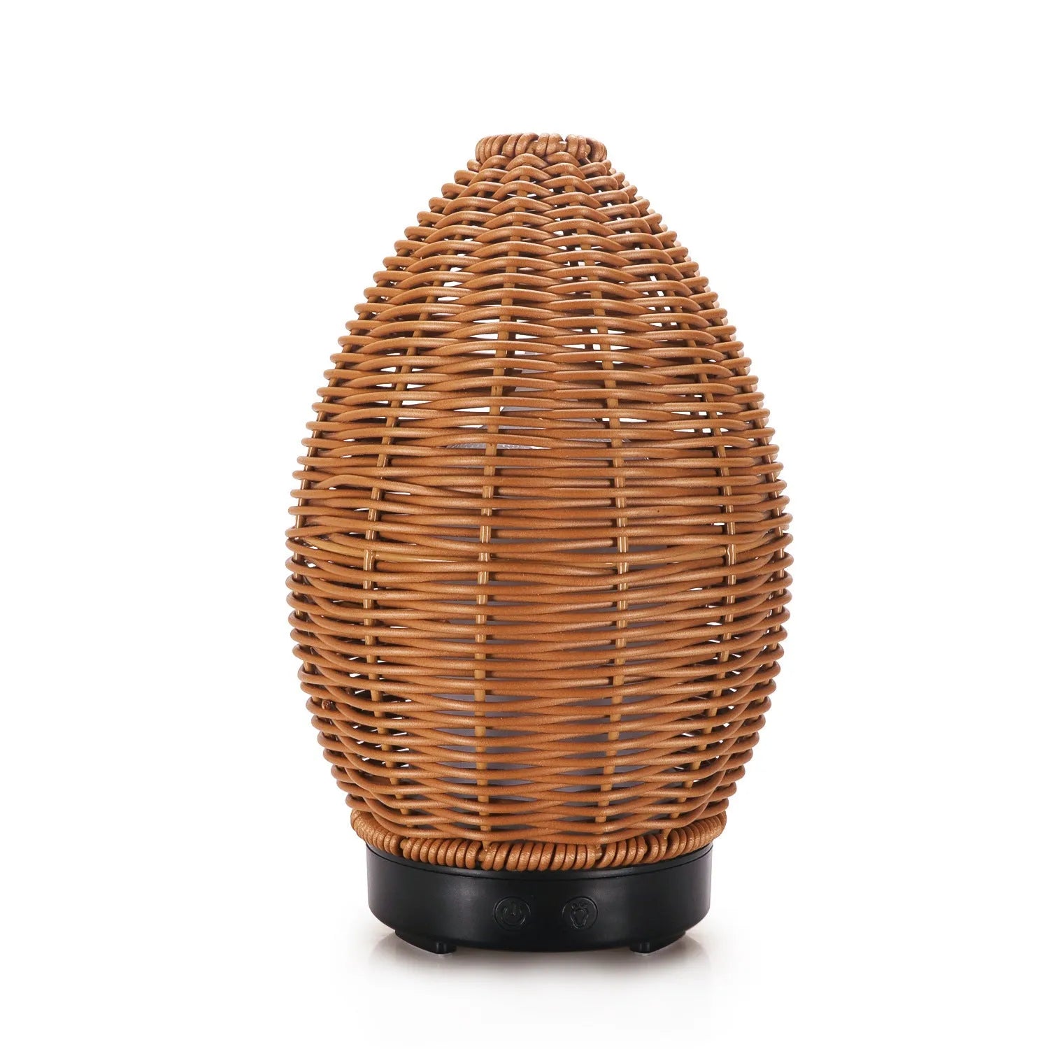 Light wood grain rattan-style ultrasonic aroma diffuser with 100ml capacity tank.