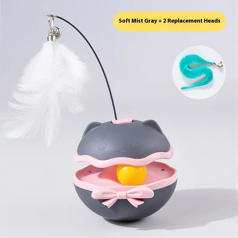 Electric cat toy tumbler with rotating teasing stick in lemon yellow colour