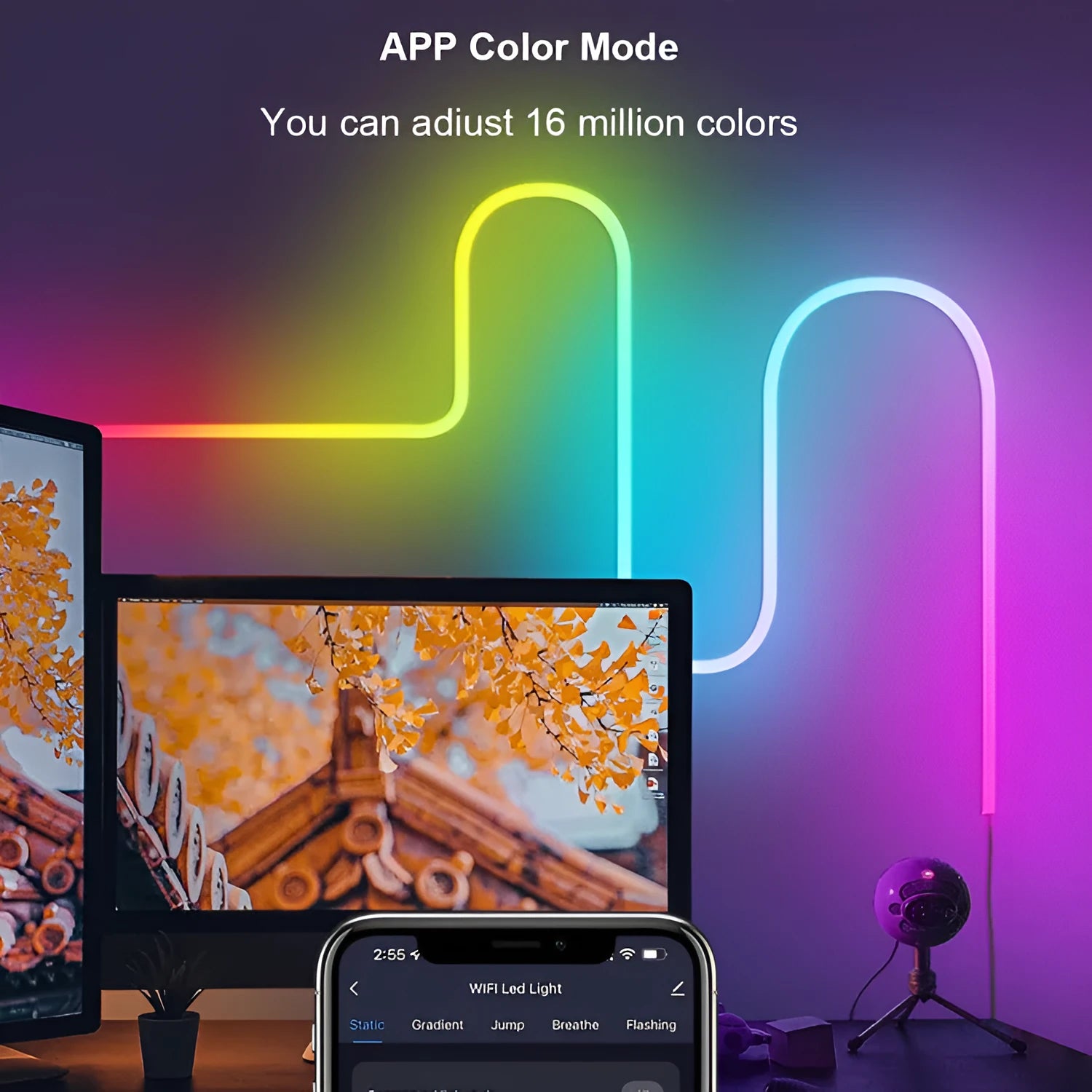 3 metre RGB magic colour LED neon light strip with Bluetooth and WiFi remote control
