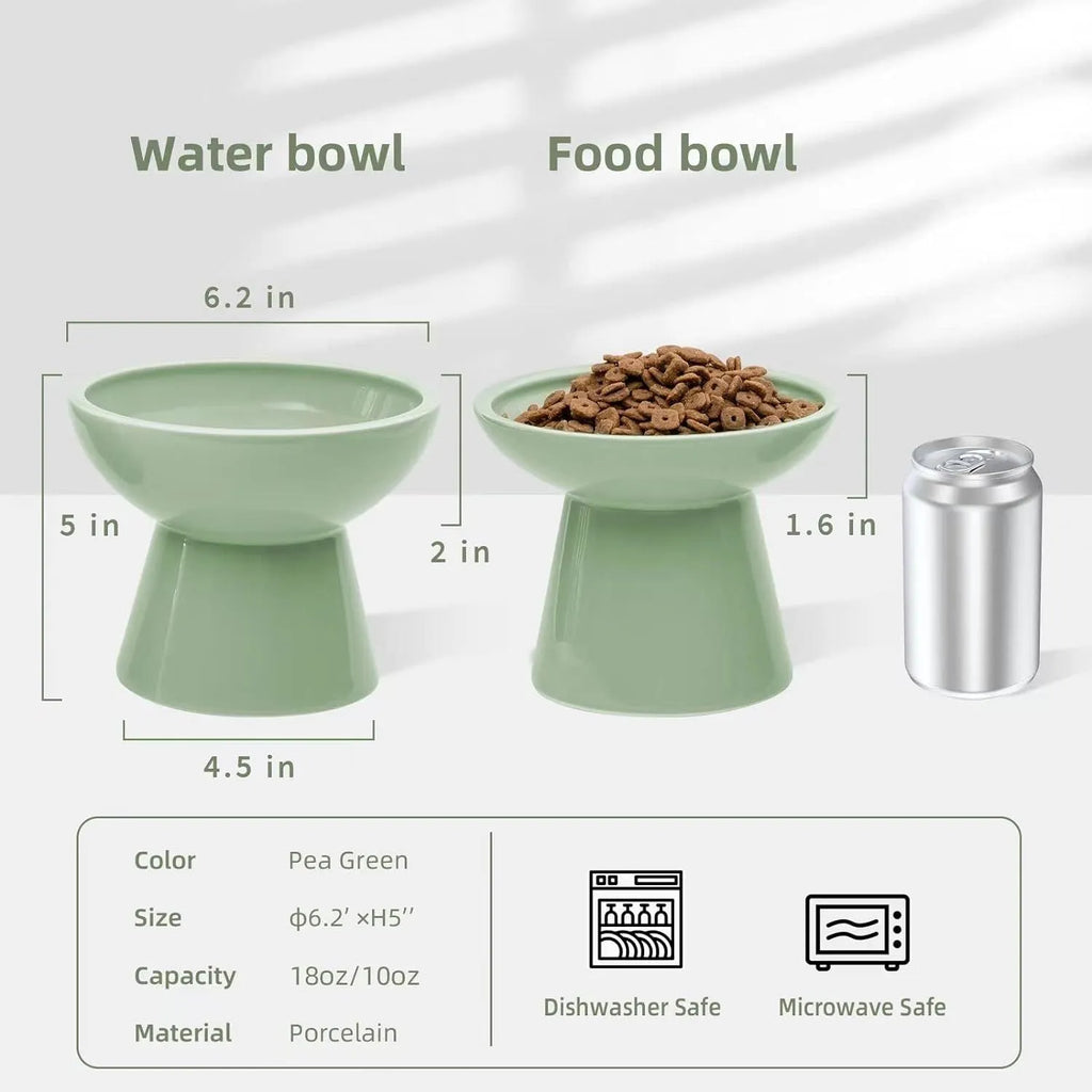 Ceramic elevated cat bowl with 16cm wide shallow design for whisker fatigue prevention
