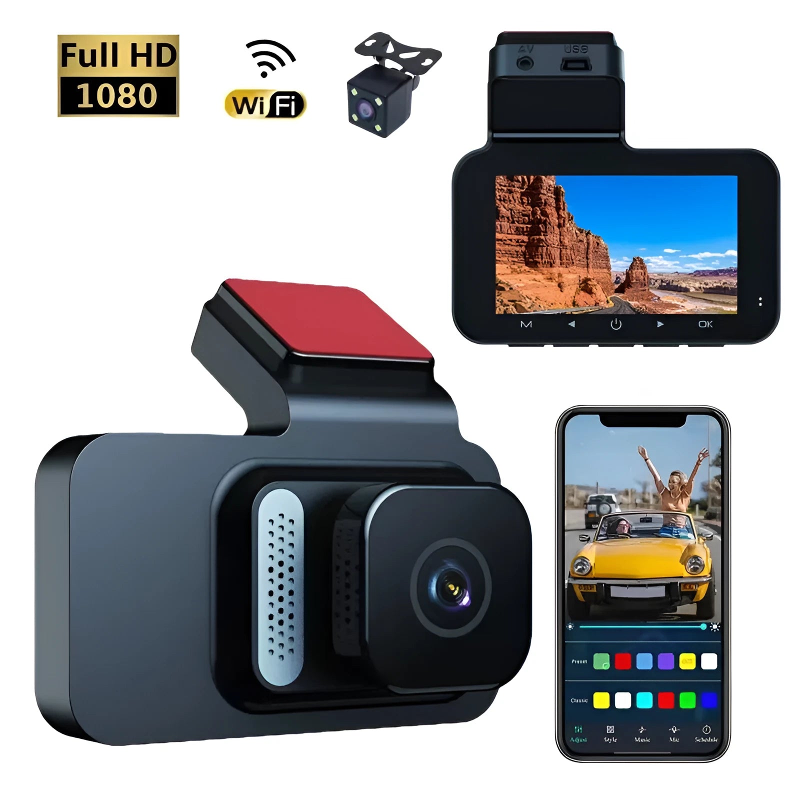 3-inch double recording WiFi driving recorder with front and rear camera and enhanced night vision