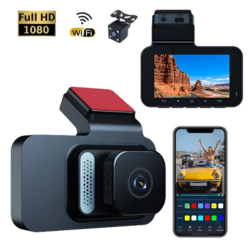 3-inch double recording WiFi driving recorder with front and rear camera and enhanced night vision