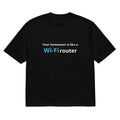 Men's black loose fit T-shirt with 3D printed cartoon design showing front graphic detail