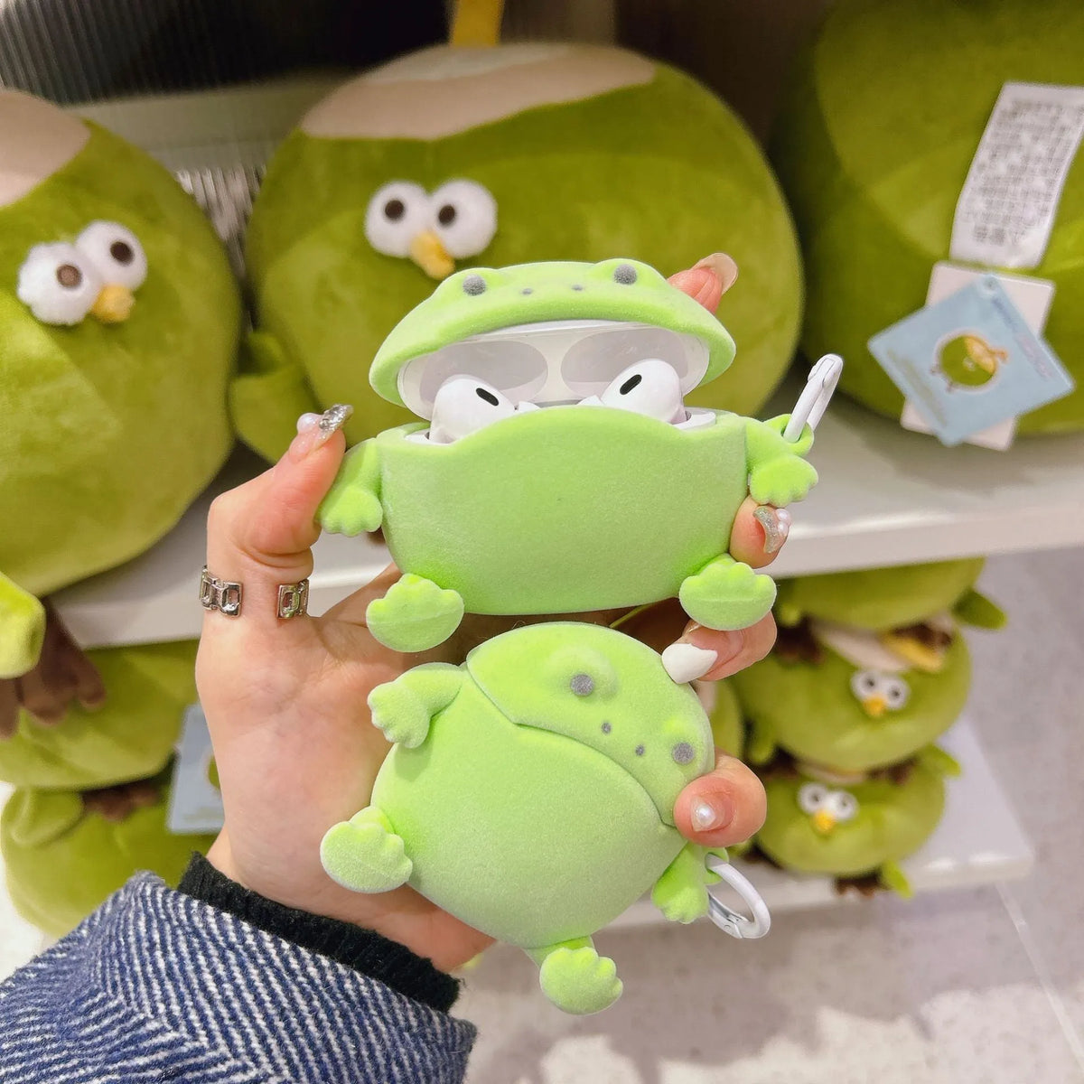 Japanese and Korean flocking frog TPU protective cover for AirPods with embossing and lanyard