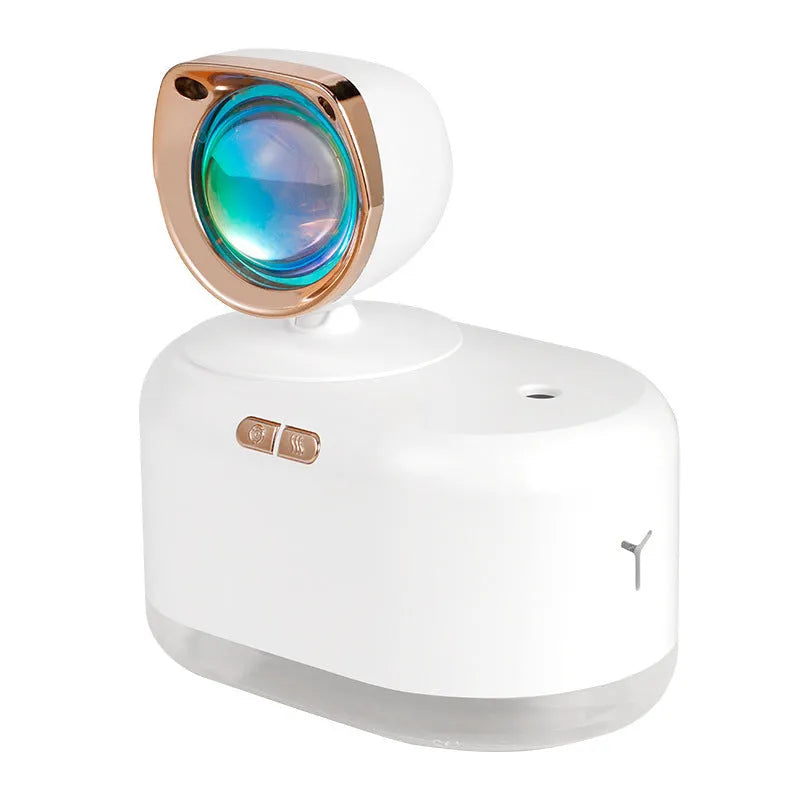 Mini wireless sunset lamp humidifier 300ml white with warm sunset projection on desk