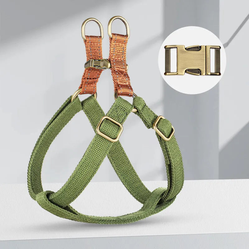 Brown vest-style dog leash with cotton belt and alloy fastener for small to medium dogs