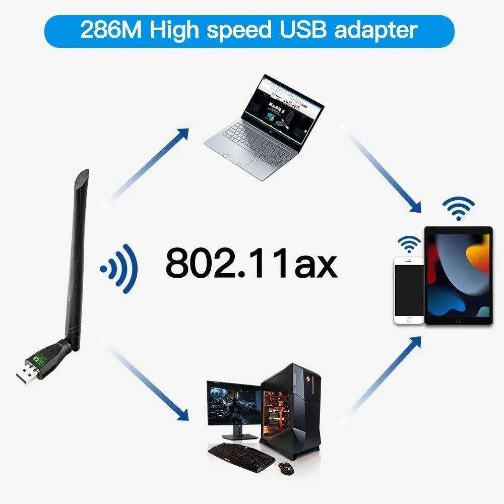 Black WiFi6 USB wireless network card for PC and laptop connectivity