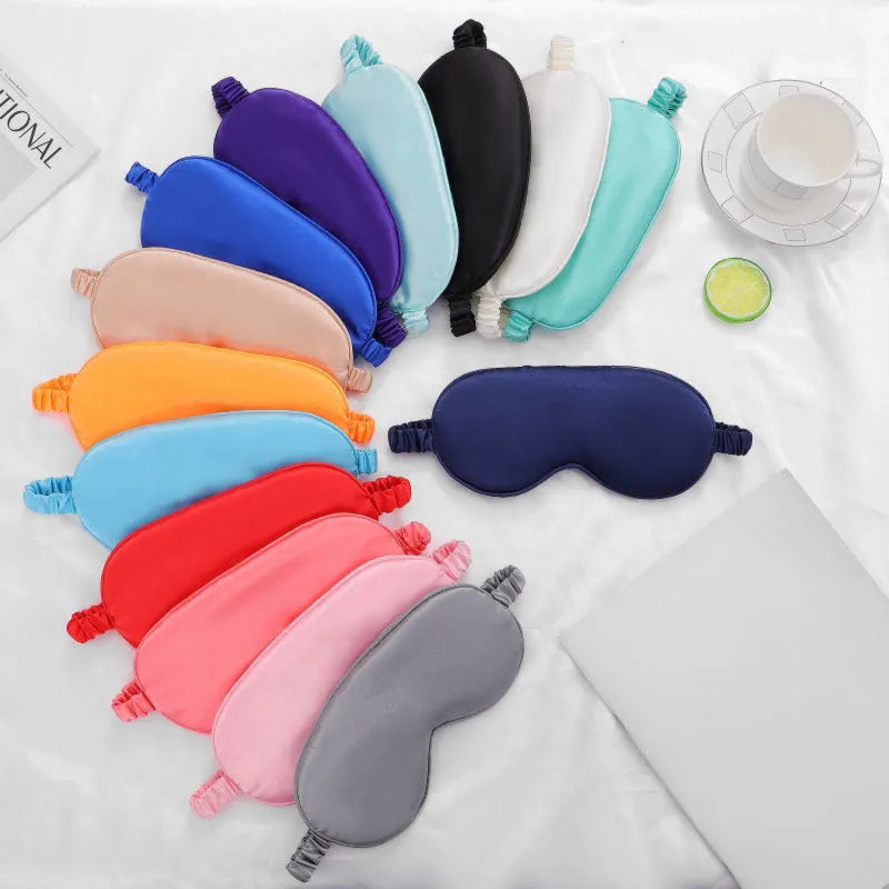 Rayon elastic satin sleep mask in multiple colour options showing double-sided silk-like texture