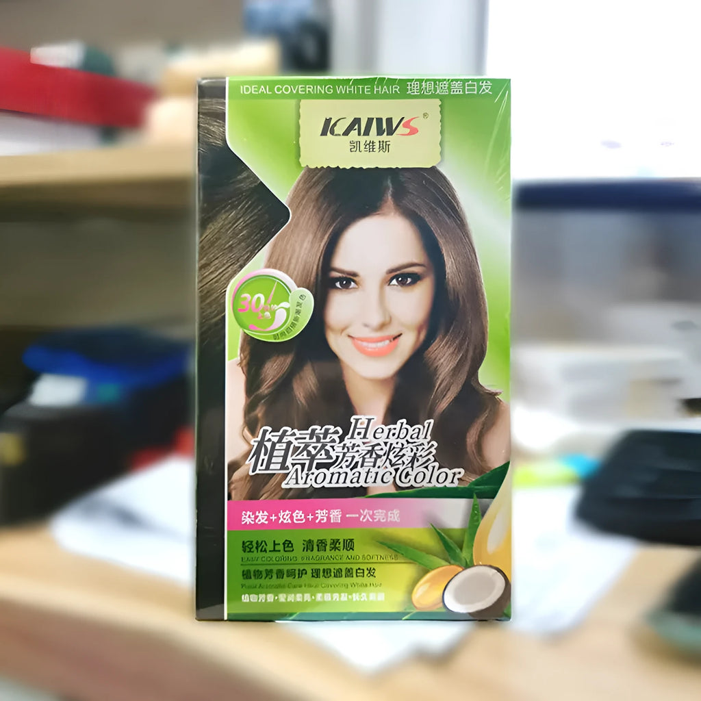 Twin pack of plant-based aromatic hair colour cream tubes in chestnut brown and wine red shades