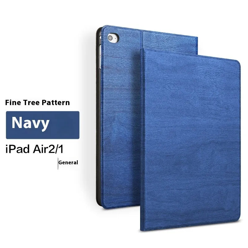 Sapphire blue imitation leather iPad protective cover with built-in bracket function shown on tablet