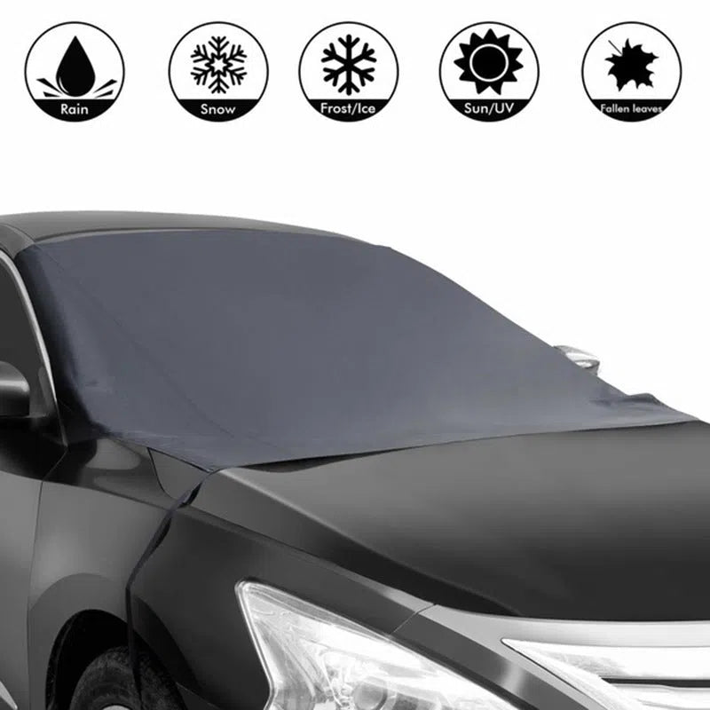 Universal car snow guard sunshade 210x125cm Oxford cloth black silver with magnet earmuffs hook