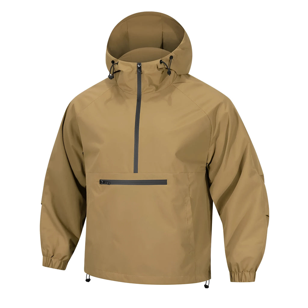 Men's Korean-style corduroy half-zip hooded sweater jacket in light grey colour