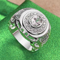 Silver round zircon ring on a flat surface, copper base with electroplated finish