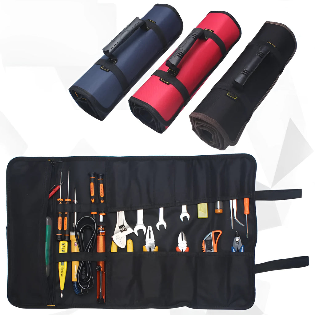 Blue thickened Oxford cloth foldable tool storage bag showing three-dimensional shape and size.