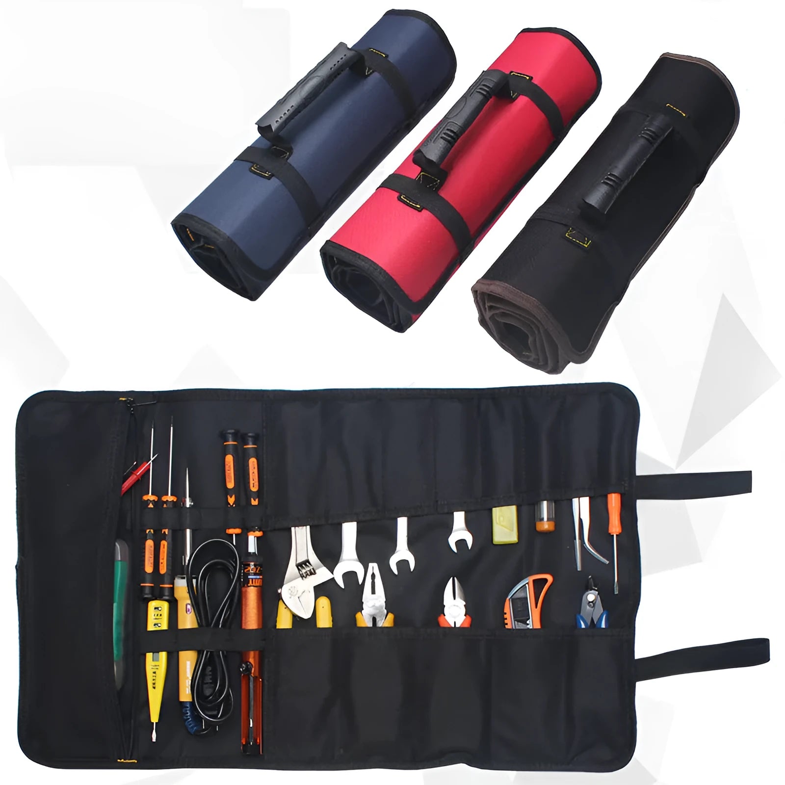 Blue thickened Oxford cloth foldable tool storage bag showing three-dimensional shape and size.