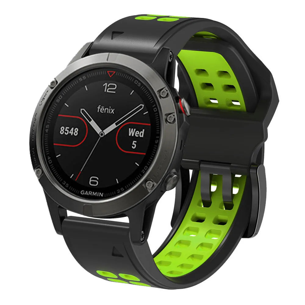 Two-tone silicone watch strap with quick release pins and pin buckle in multiple colour combinations