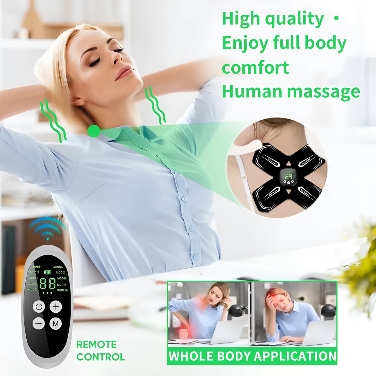 EMS massager cervical vertebra massage pad in white or blue with USB power and remote control or ordinary style options
