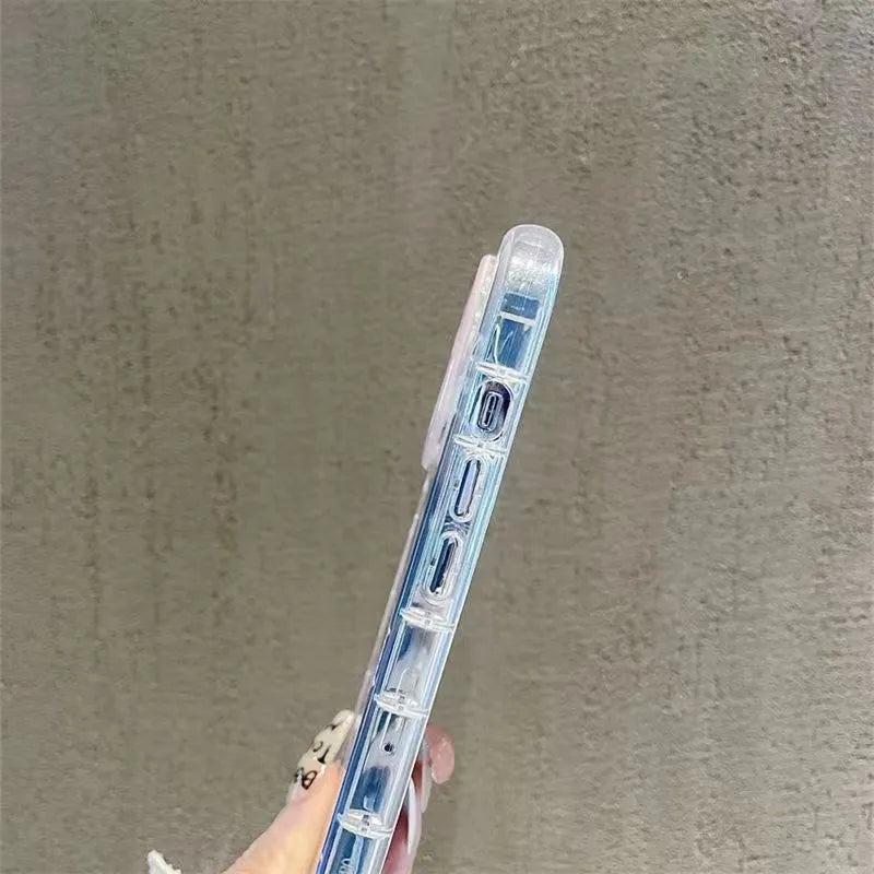 Cream shell transparent mirror phone case compatible with Apple iPhone models 11 to 15 Pro Max, drop-resistant TPU all-inclusive design