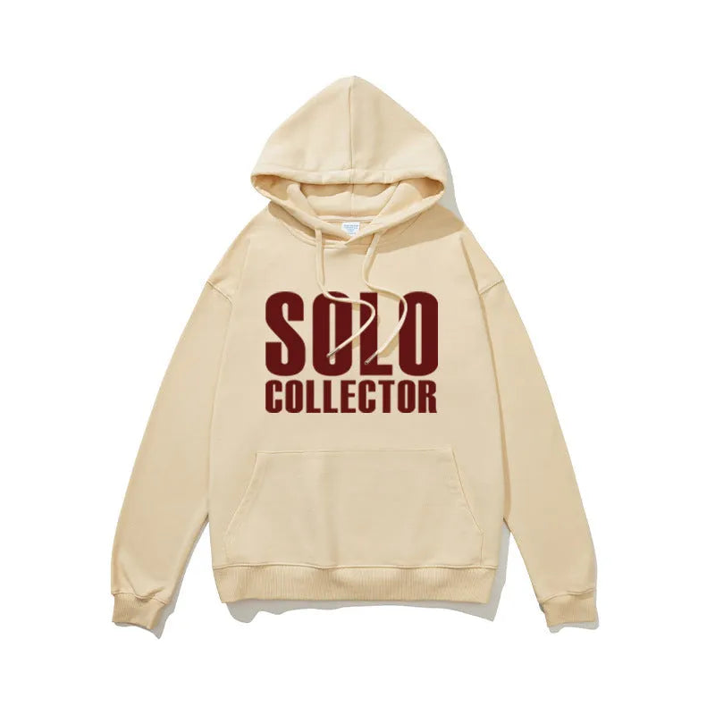 Cotton loose fit letter print hoodie for men and women, apricot colour