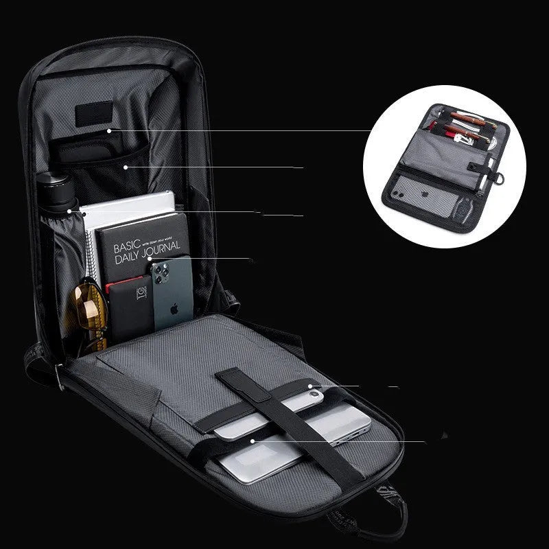 Black anti-seismic hard shell anti-theft backpack with letter design for college students, 18 inch size