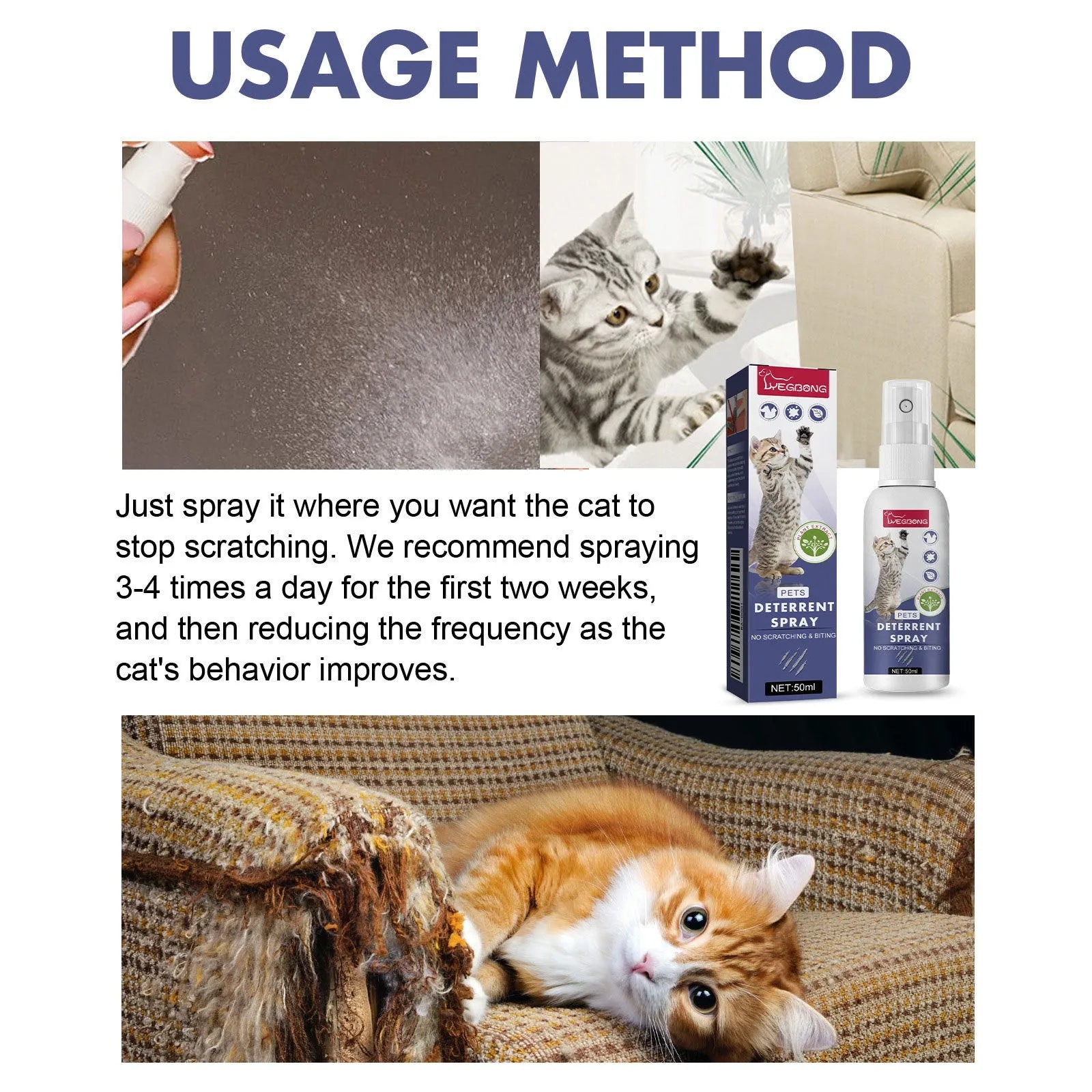 50ml pet behaviour spray bottle for deterring scratching on doors and sofas