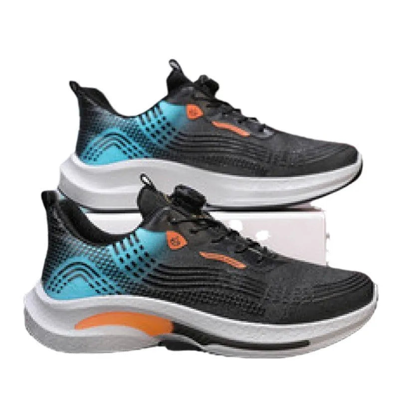 Men's low-top sneakers with mesh lining and rotating buckle closure in black and blue colour