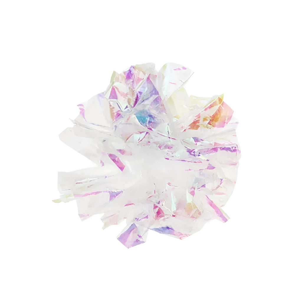 White noise-making paper ball cat toy on floor for indoor cat play