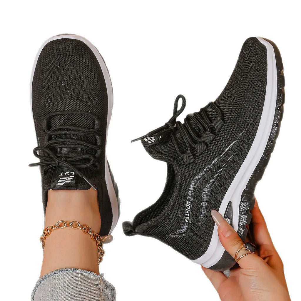 Women's casual sports mesh shoes low top lace up non-slip rubber sole SA07 black pink purple red sizes 36-42