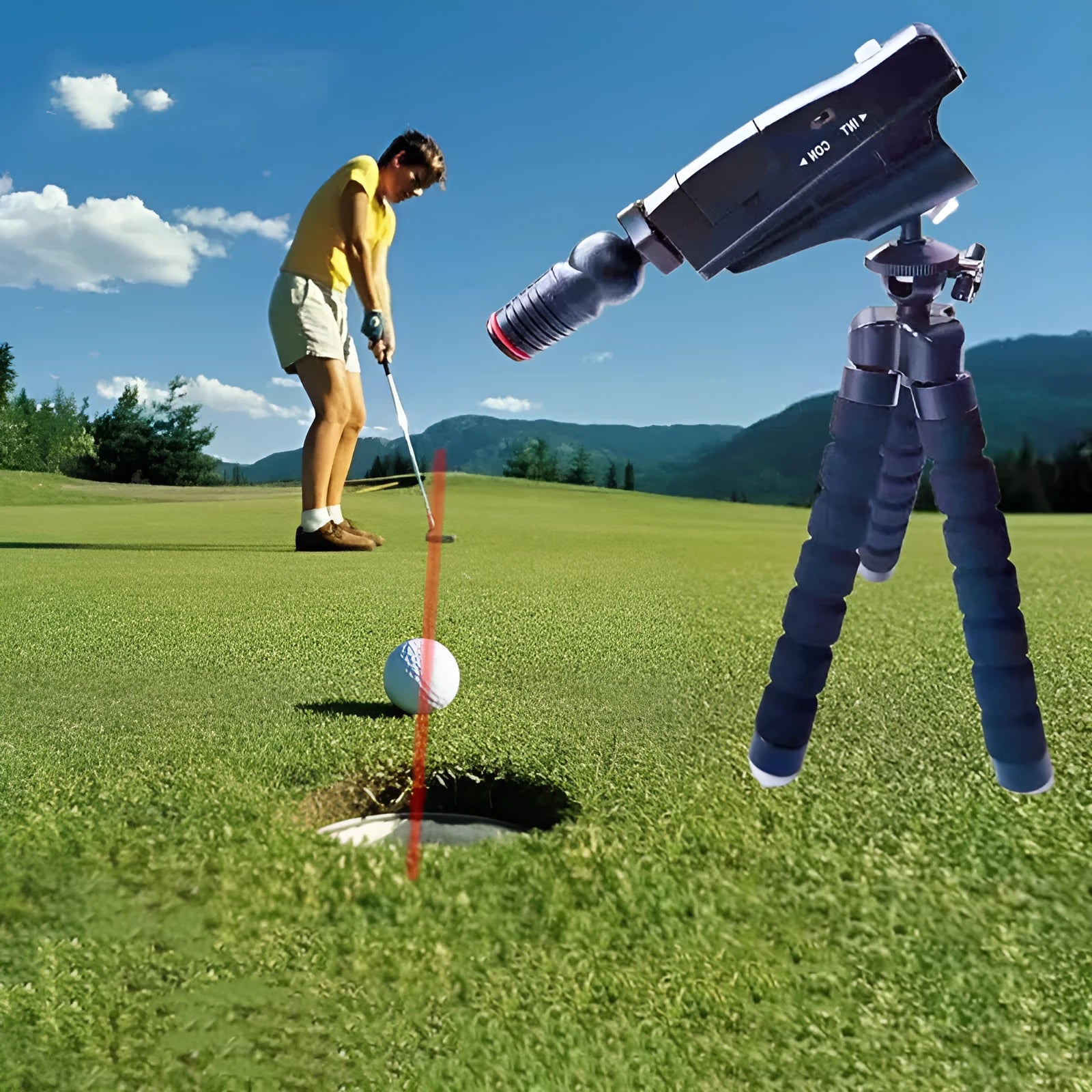 Golf putter laser aiming instrument showing laser projection for putting alignment practice