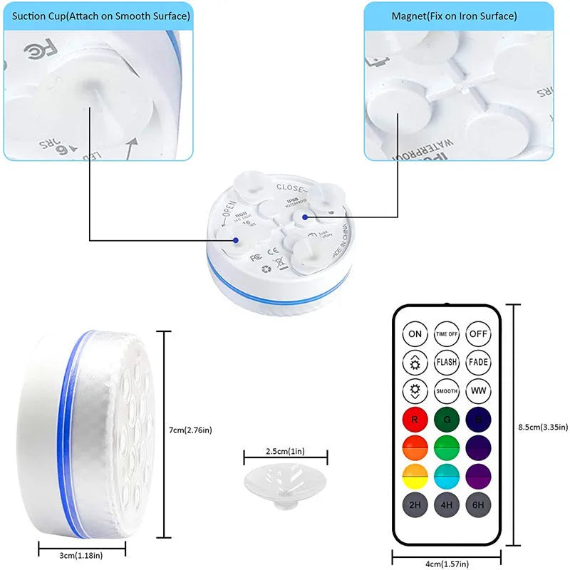 LED colour changing remote control diving light with IP68 waterproof rating for indoor and outdoor use
