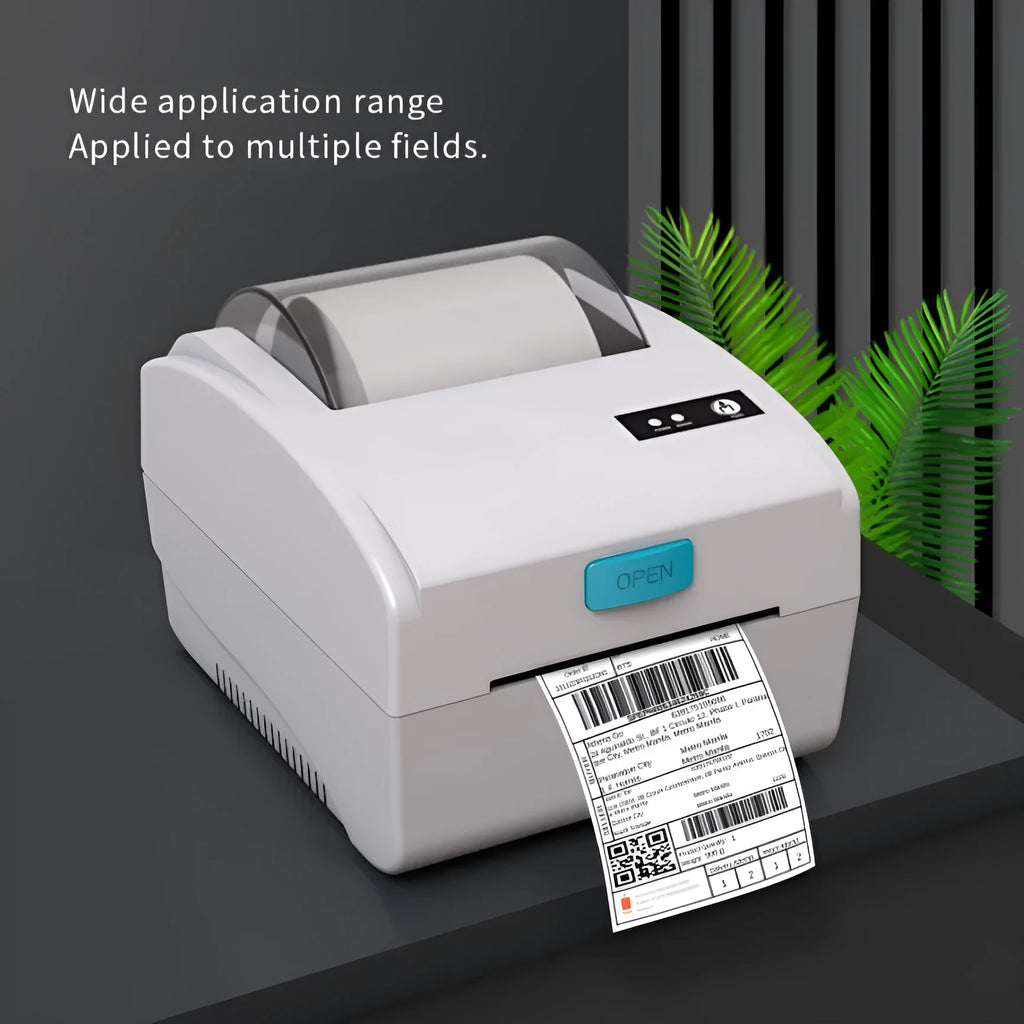 White Bluetooth thermal label printer with USB port for shipping labels