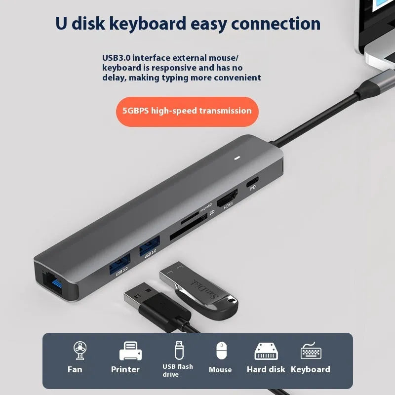LQT-LH07 USB-C seven interface hub with PD charging and memory card slots
