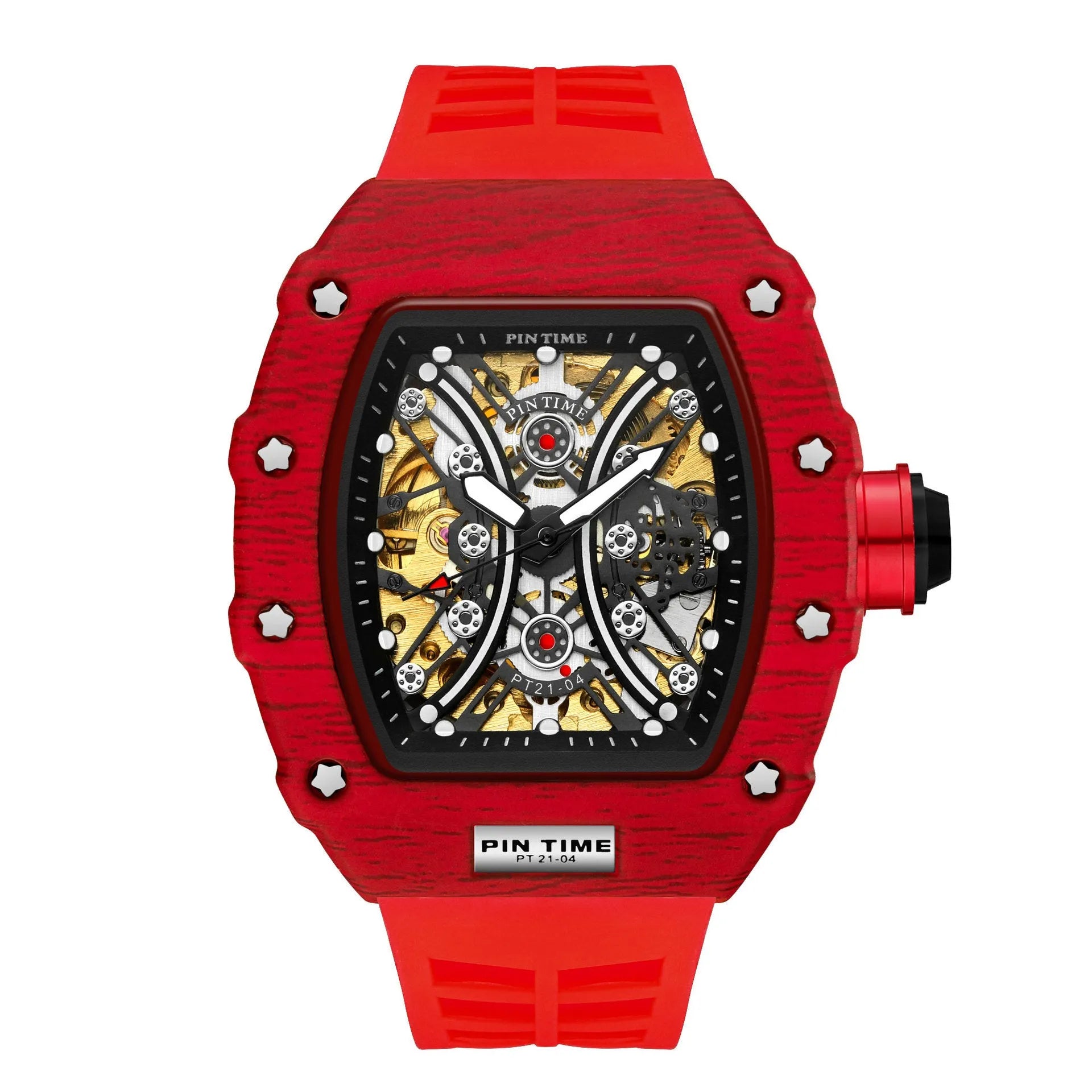 Automatic mechanical men's watch with calendar, 37mm dial, silicone strap, and stainless steel buckle