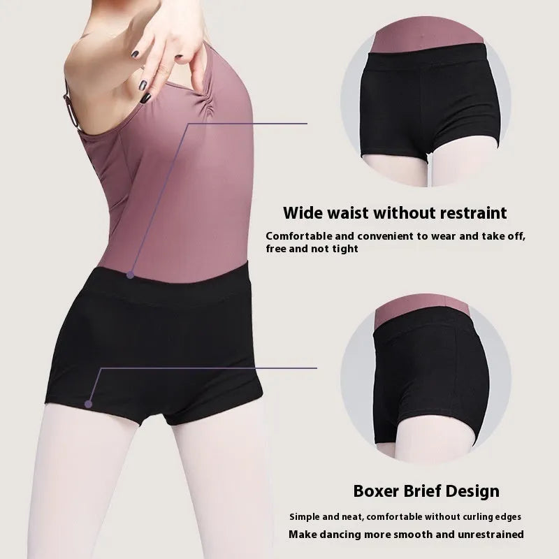 Black cotton ballet practice shorts for women in solid colour with sizing options