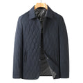 Men's lightweight diamond lattice cotton-padded coat in black, front view, regular fit