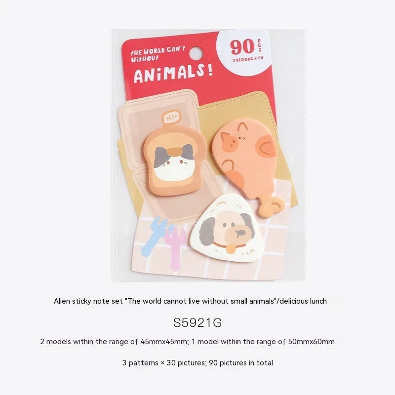 Small animal-shaped sticky note pad with designs like a kitten, puppy, bunny, and sea otter.