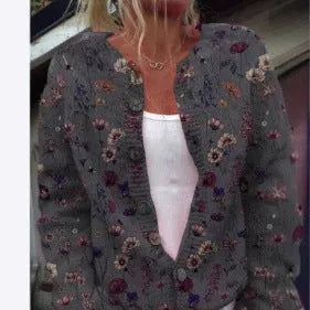 Women's 3D digital printing cardigan knitted coat with stereoscopic pattern, loose fit, and long regular sleeves