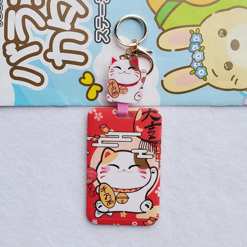 Lucky Cat Tens of Thousands of Blessing plastic card sleeve with ferrule pendant in cartoon style
