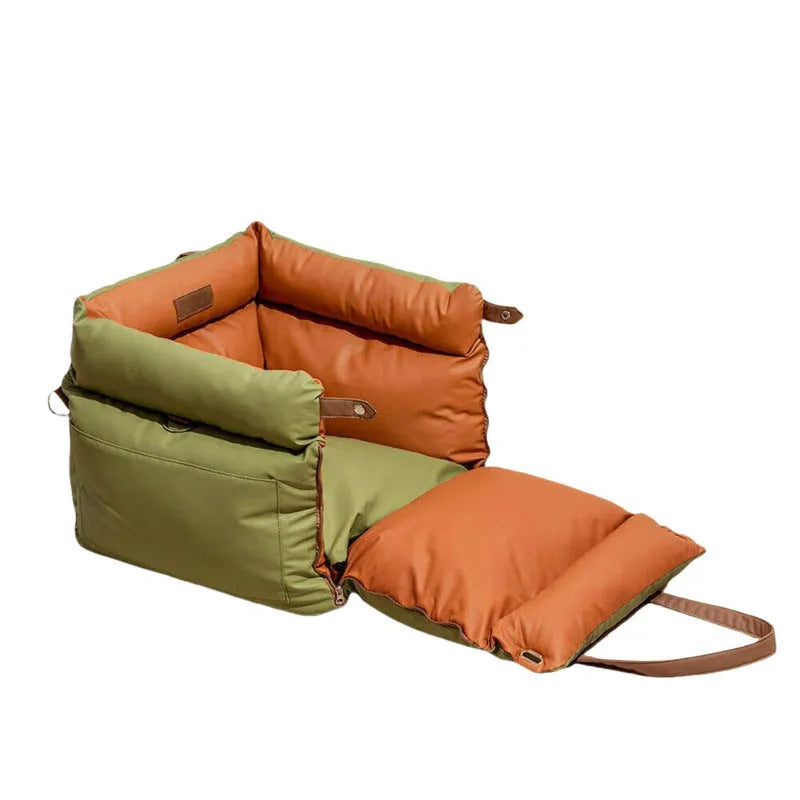 Green waterproof pet car nest for dogs measuring 55x50x45cm with removable washable design